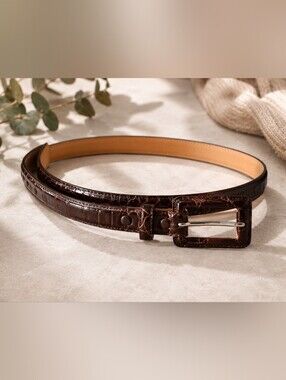WCM New York Genuine Italian Calfskin Leather Belt Brown Croc Embossed Women's L